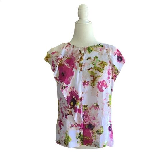 Liz Claiborne Petite Sleeveless Blouse in Cream Pink and Green, Size PM - Picture 1 of 4